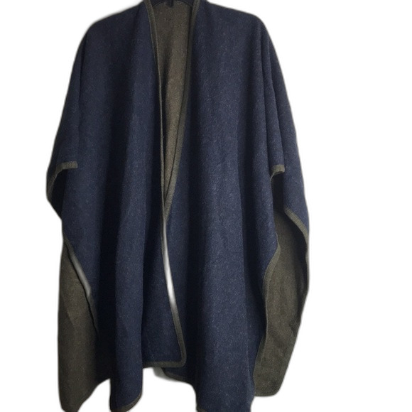 Modena New York reversible army green and deep blue poncho throw cardigan ladies - Picture 8 of 12